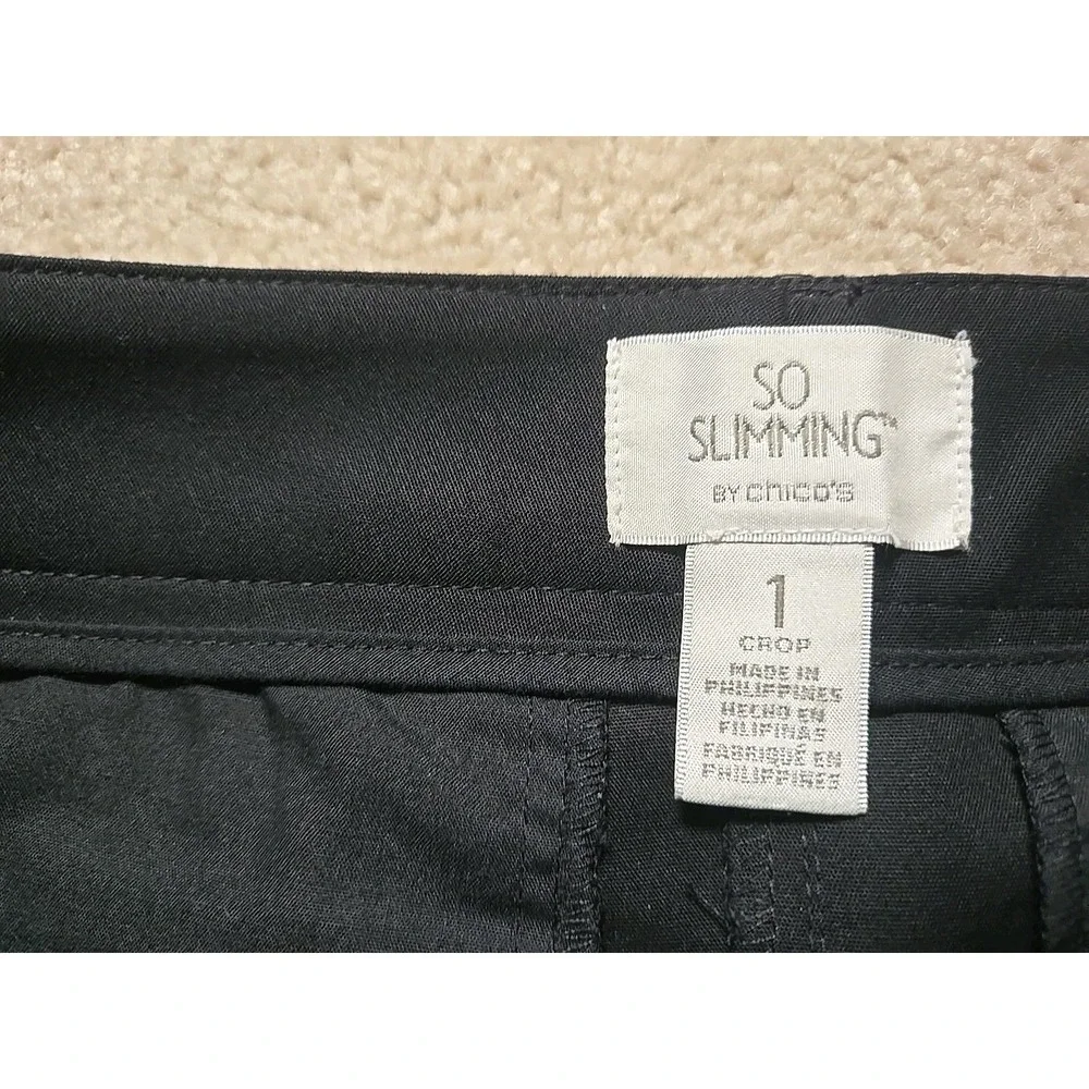 Chicos So Slimming 1 US 8 Capri‎ Pants Black Cuffed Hem Womens Cotton Stretch